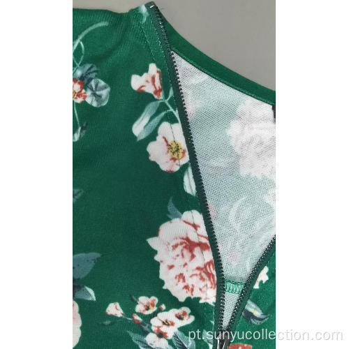 Flor de Ladie impressa longa camiseta Sleev V-Pescoço